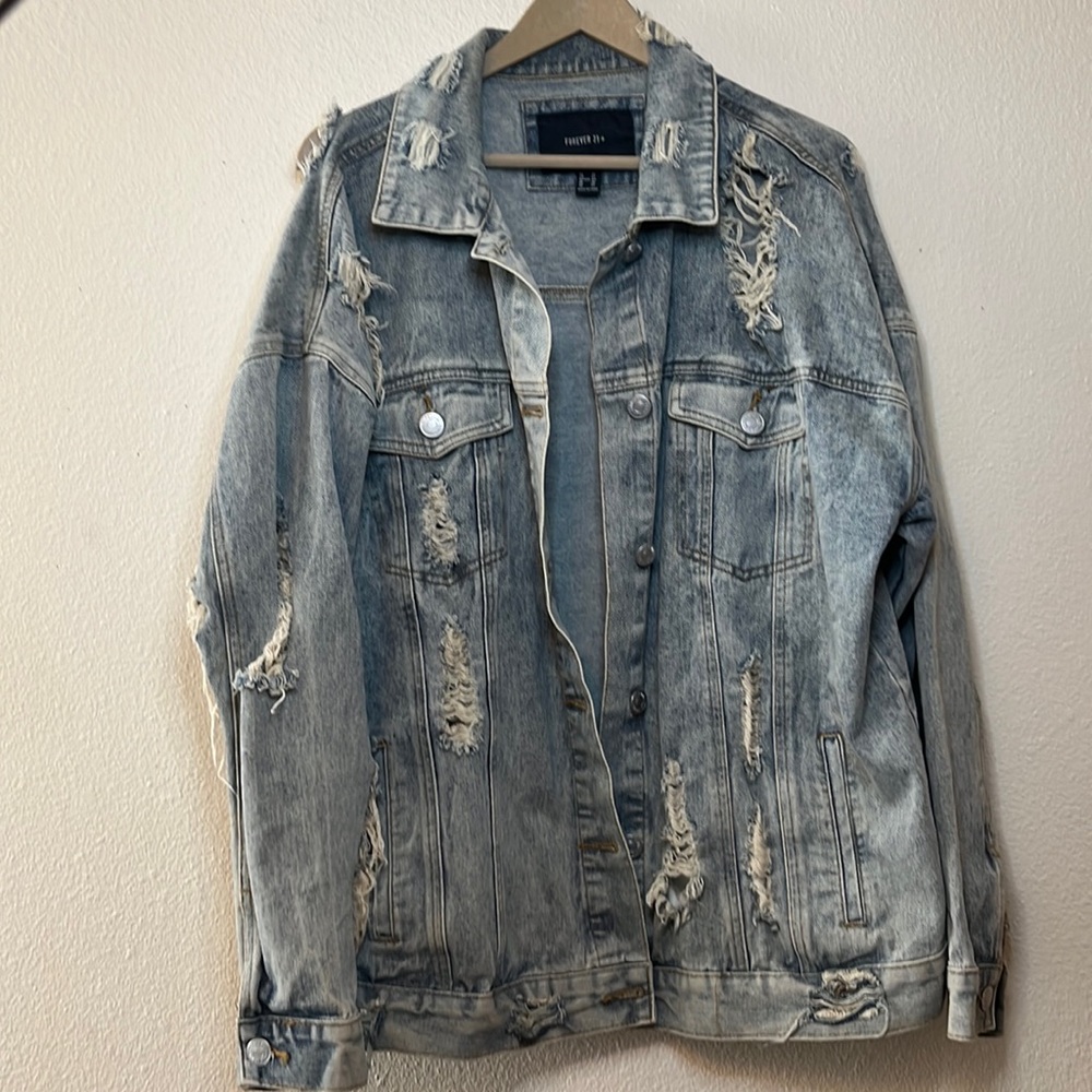 Heavily distressed, forever 21 denim jacket